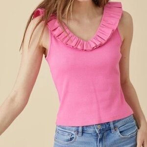 &merci layered ruffleneck ribbed tank top with bow
